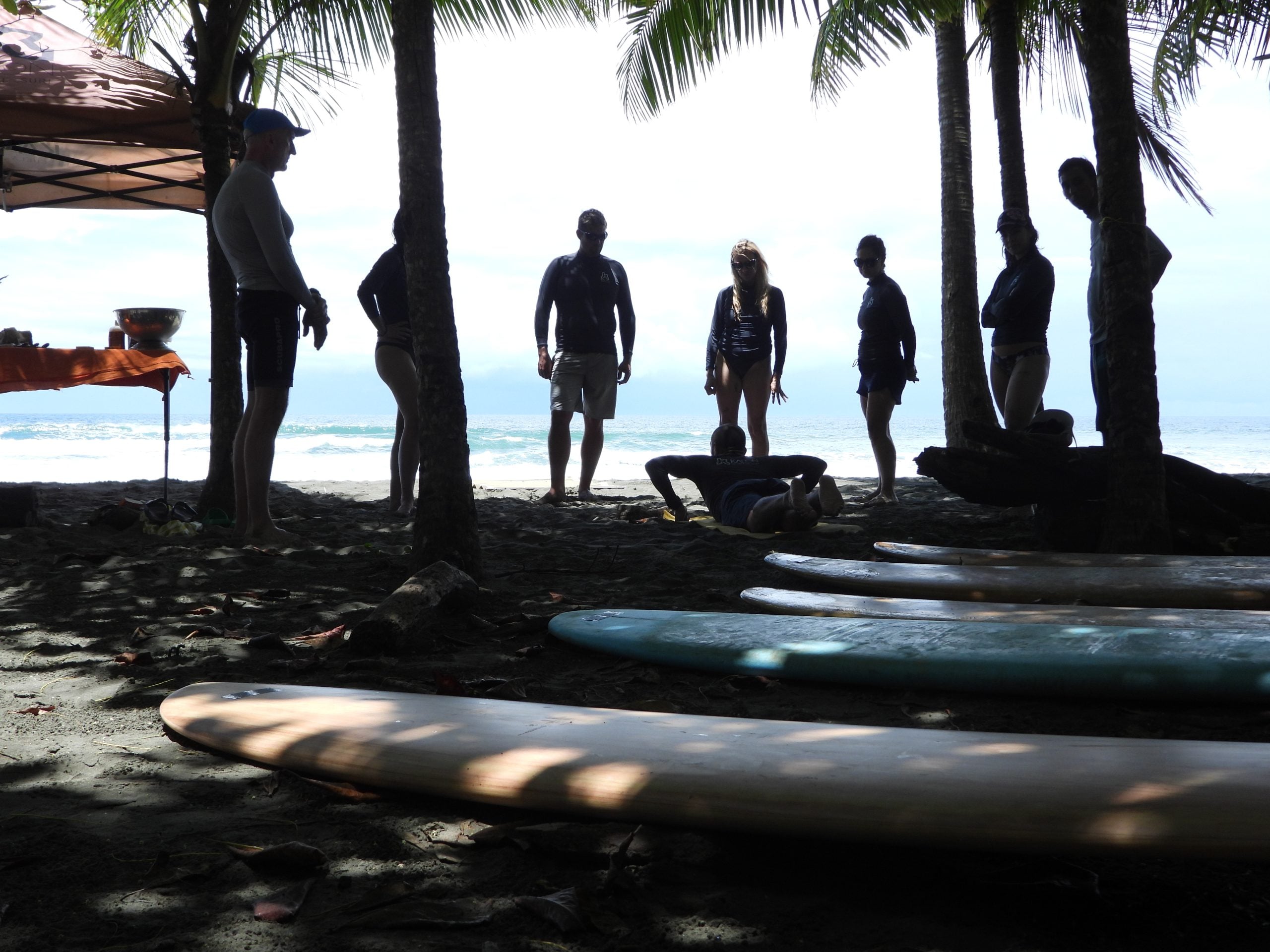 Beach setup with surfboards at Kalon Surf Resort in Costa Rica